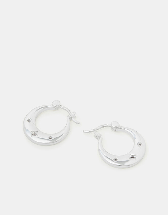 Sterling Silver-Plated Sparkle Horseshoe Earrings, , large