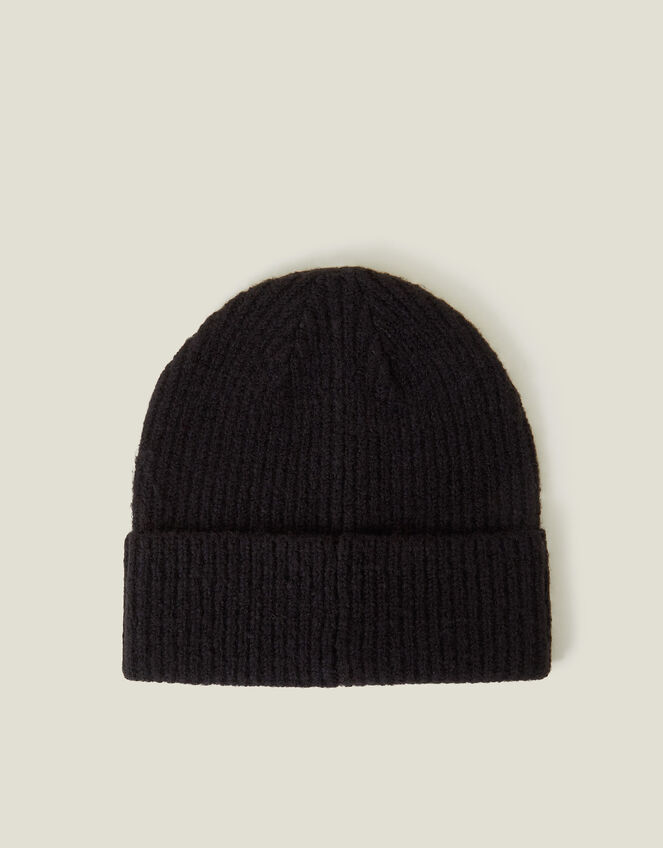 Embroidered Heart Beanie Hat, Black (BLACK), large