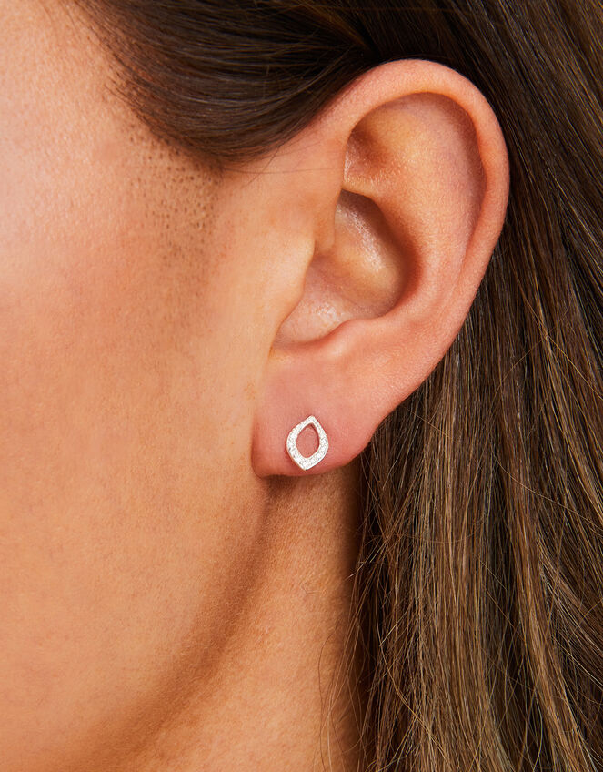 Sterling Silver-Plated Sparkle Tear Drop Studs, , large