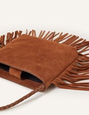 Leather Fringe Cross-Body Bag, Tan (TAN), large
