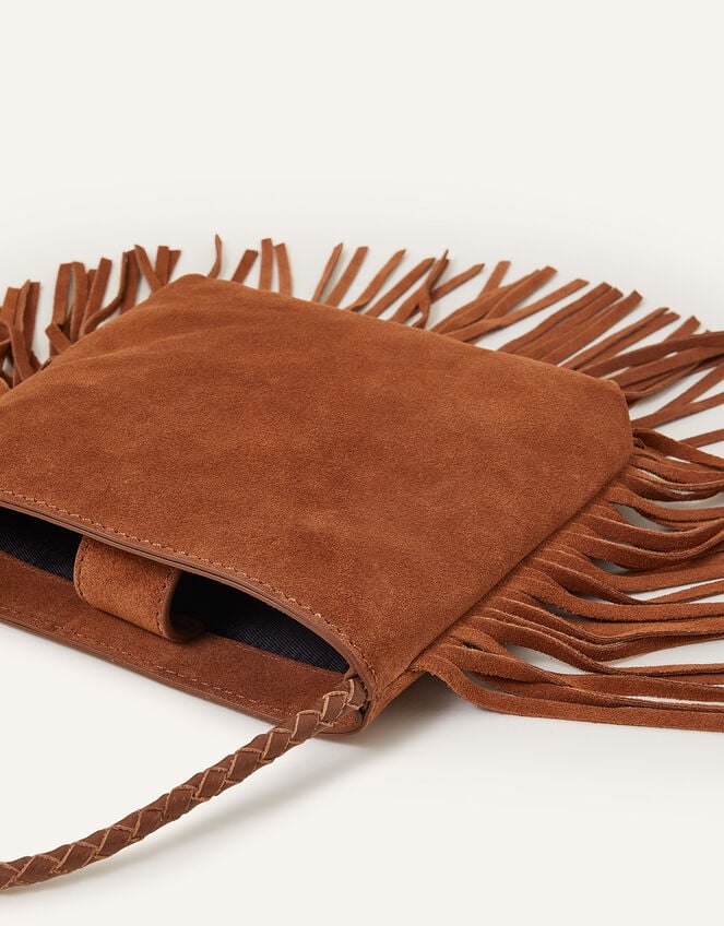 Leather Fringe Cross-Body Bag, Tan (TAN), large