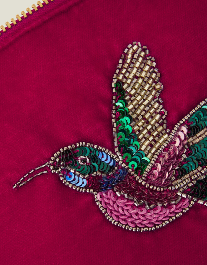 Embellished Hummingbird Velvet Pouch, , large