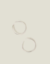 Sterling Silver-Plated Thin Molten Hoop Earrings, , large