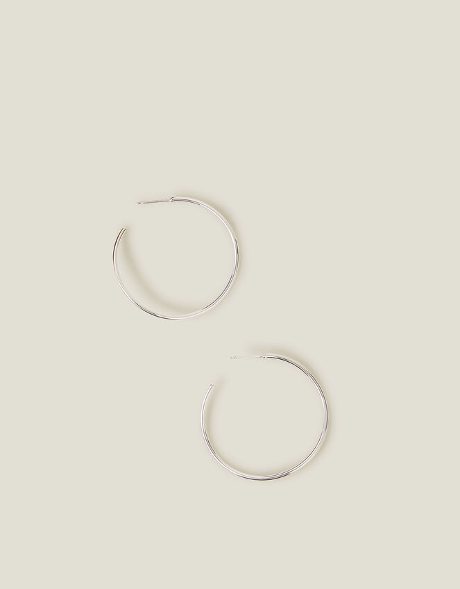 Sterling Silver-Plated Thin Molten Hoop Earrings, , large