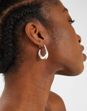 Sterling Silver-Plated Chunky Hoop Earrings, , large