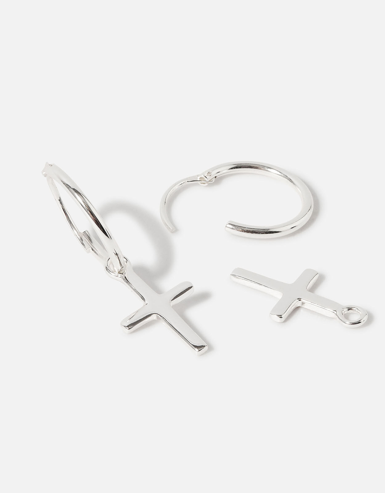 Silver cross discount hoop earrings