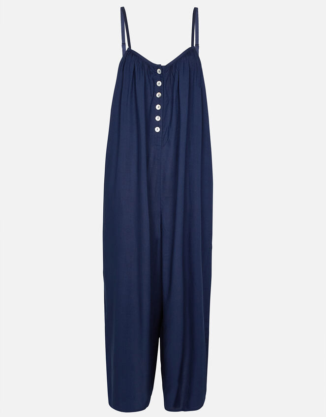 Relaxed Button Jumpsuit, Blue (NAVY), large
