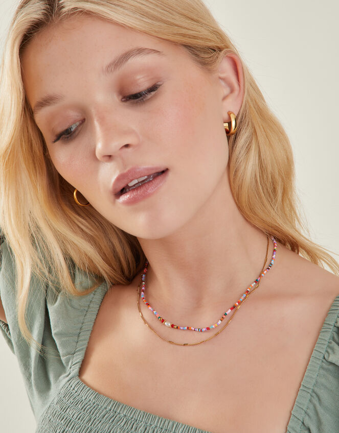 14ct Gold-Plated Stainless Steel Beaded Necklace, , large