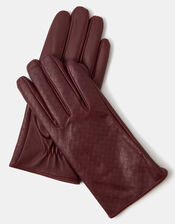 Woven Leather Gloves, Red (BURGUNDY), large
