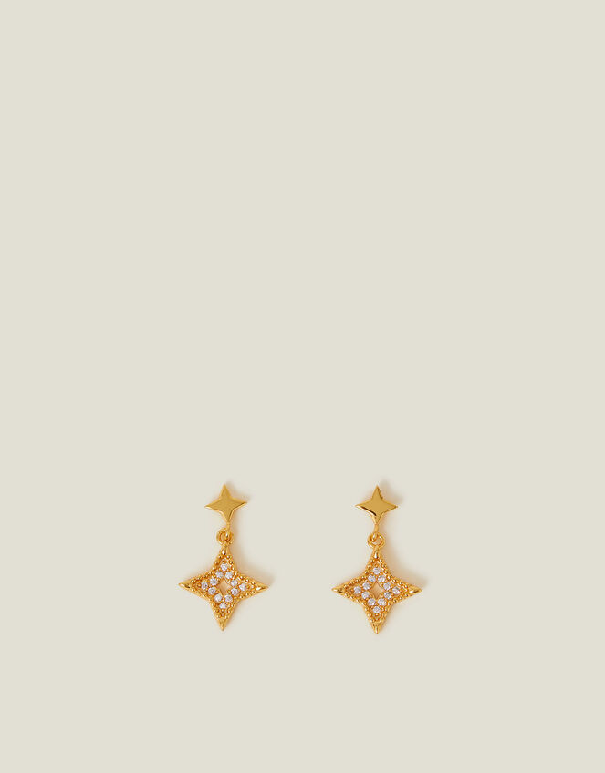 14ct Gold-Plated Diamante Star Drop Earrings, , large