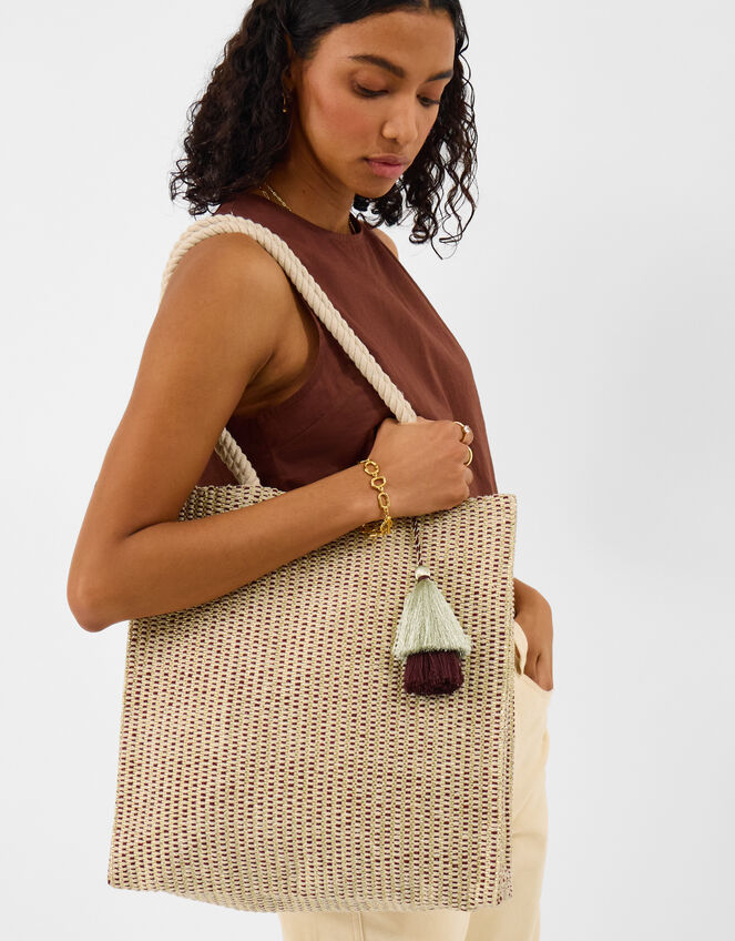 Stripe Woven Beach Bag, , large