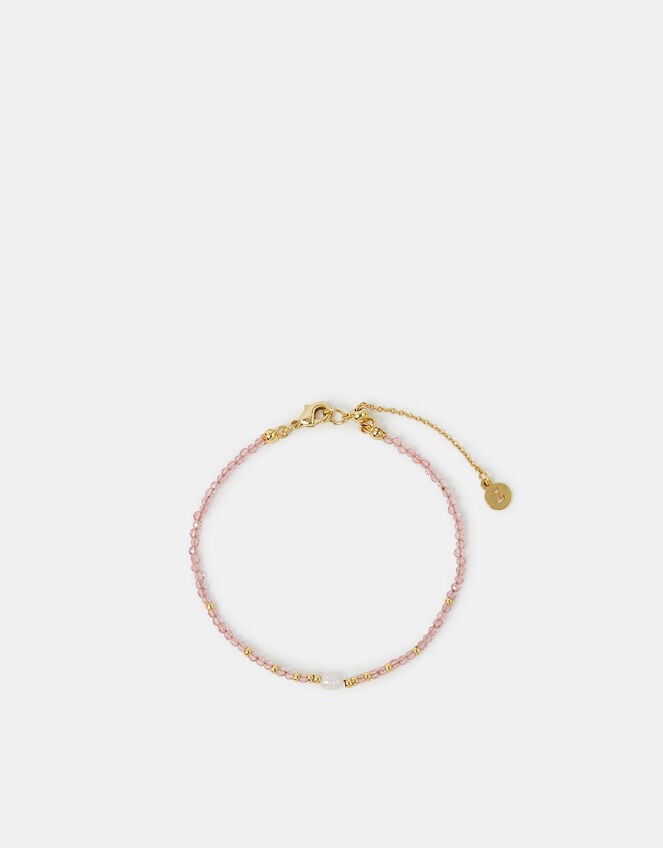 14ct Gold-Plated Pearl Beaded Bracelet, Pink (PINK), large