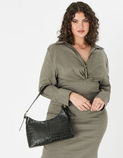 Croc Leather Shoulder Bag, , large