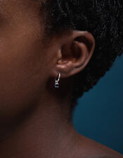 Sterling Silver Blue Diamanté Drop Hoop Earrings, , large