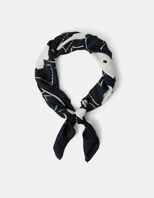 Monochrome Floral Satin Scarf, , large