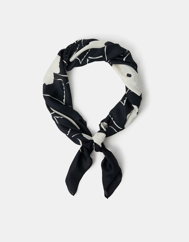 Monochrome Floral Satin Scarf, , large