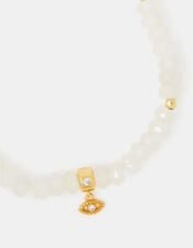 14ct Gold-Plated Healing Stone Bead Charm Bracelet, White (CRYSTAL), large