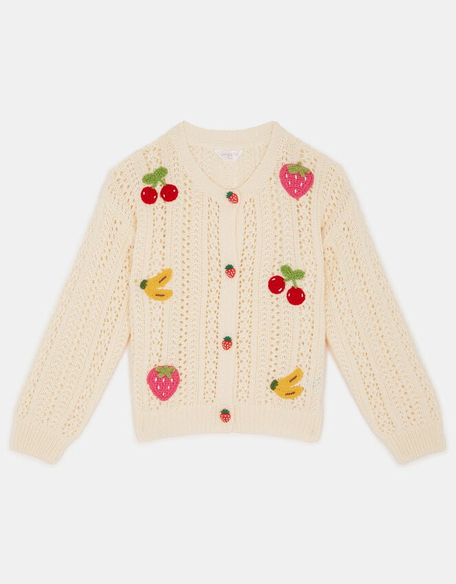 Girls Fruit Knit Cardigan, Ivory (IVORY), large
