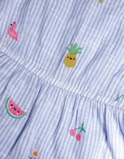 Girls Embroidered Stripe Playsuit, Blue (BLUE), large