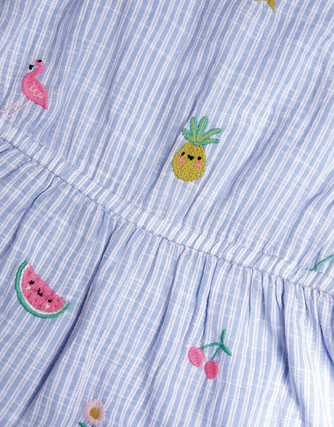 Girls Embroidered Stripe Playsuit, Blue (BLUE), large
