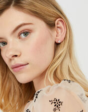 Sterling Silver Sparkle Halo Stud Earrings, , large