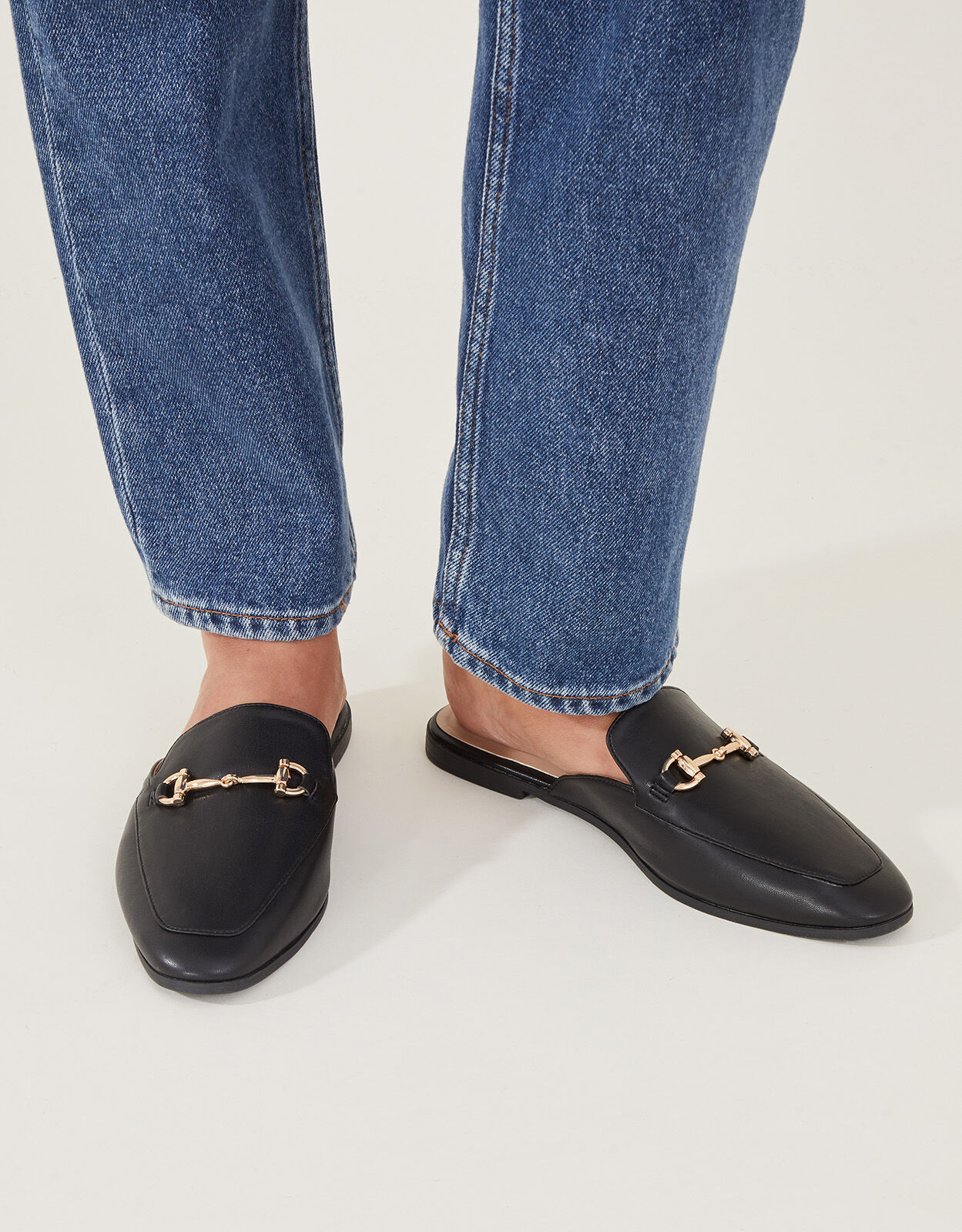 Backless Metal Bar Loafers Black