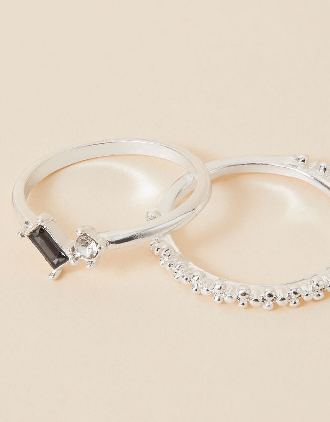 Sparkle Gem and Textured Ring Set of Two, Silver (SILVER), large