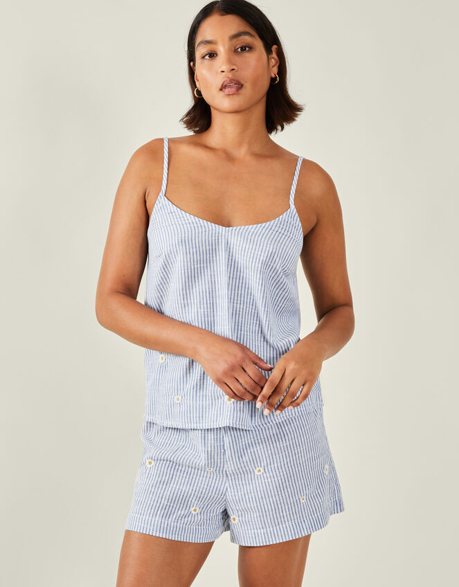 Daisy Embroidered Stripe Short Pyjamas Set, Blue (BLUE), large