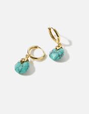 14ct Gold-Plated Turquoise Circle Huggie Hoops, , large