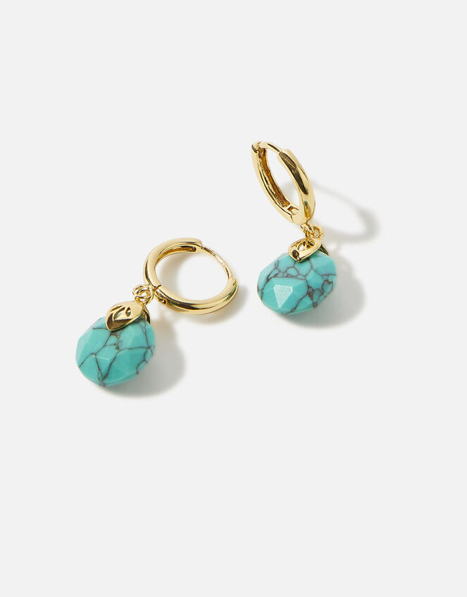 14ct Gold-Plated Turquoise Circle Huggie Hoops, , large