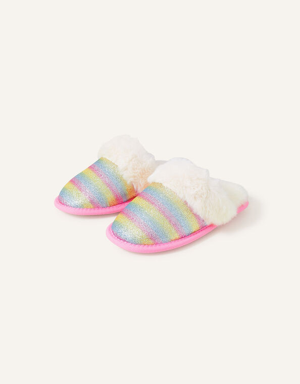Girls Glitter Stripe Mule Slippers, Multi (BRIGHTS-MULTI), large
