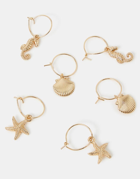 3-Pack Sea Charm Hoop Earrings, , large