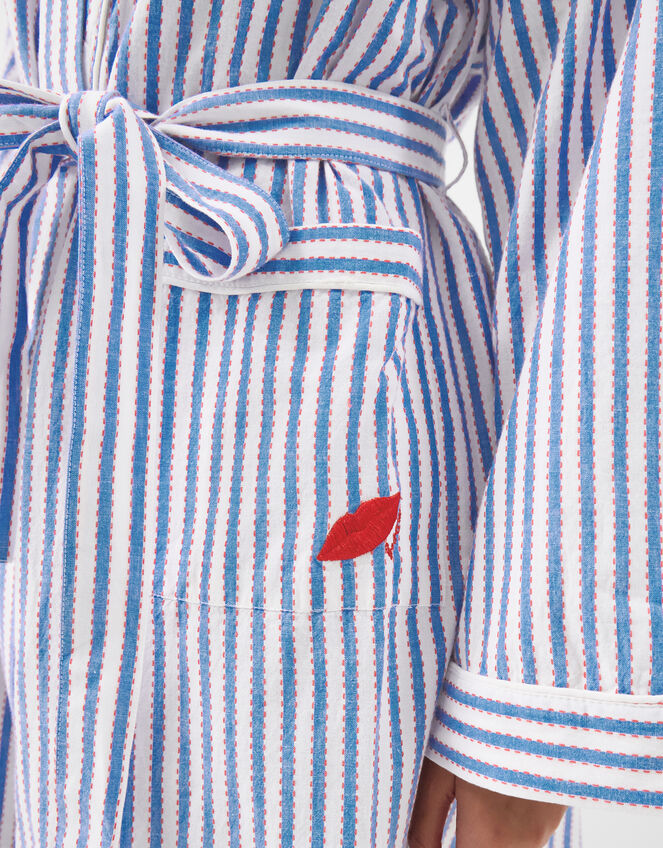 Bisou Stripe Cotton Dressing Gown, Blue (BLUE), large
