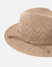 Chevron Packable Fedora Hat, Tan (TAN), large