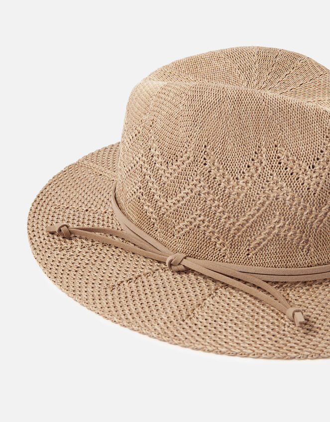 Chevron Packable Fedora Hat, Tan (TAN), large