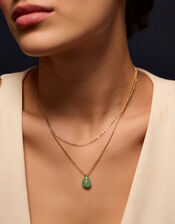 14ct Gold-Plated Aventurine Pendant Layered Necklace, , large