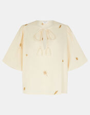 Puff Sleeve Embroidered Top, Natural (NATURAL), large