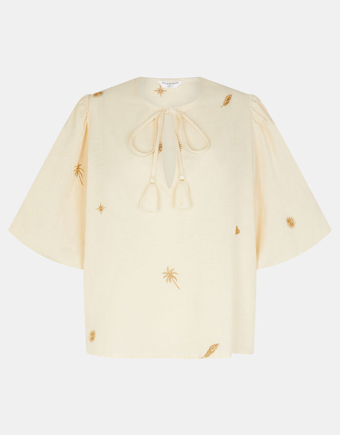 Puff Sleeve Embroidered Top, Natural (NATURAL), large