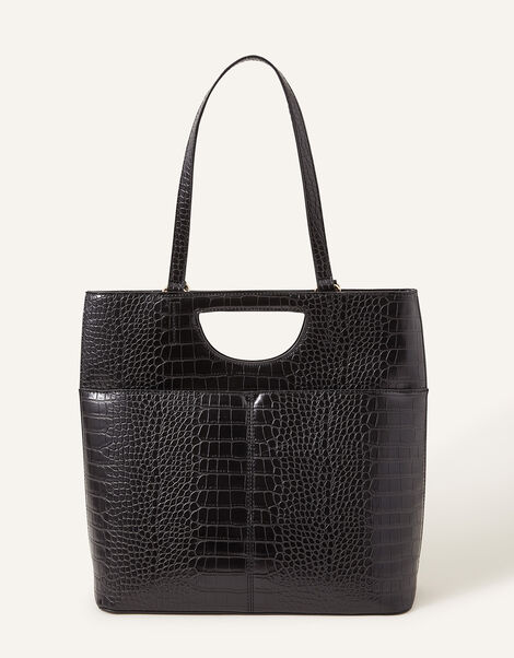 Faux Croc Large Grab Bag, Black (BLACK), large