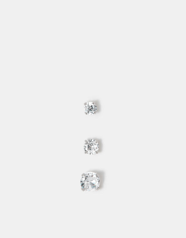 3-Pack Platinum-Plated Surgical Steel Diamante Flatback Earrings, , large