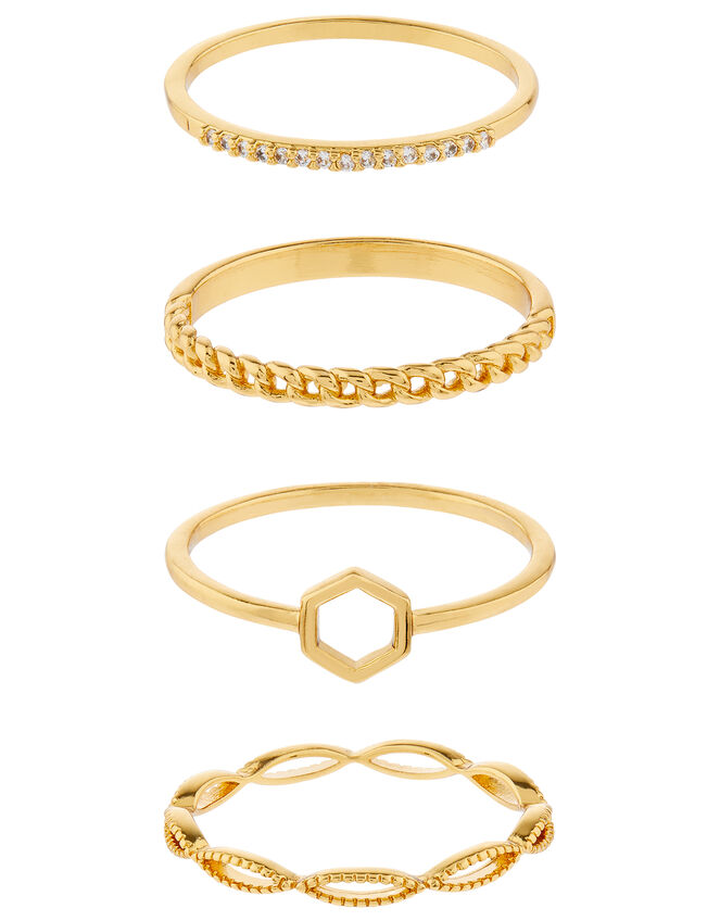 Rose Gold-Plated Hexagon Ring Set, Gold (GOLD), large
