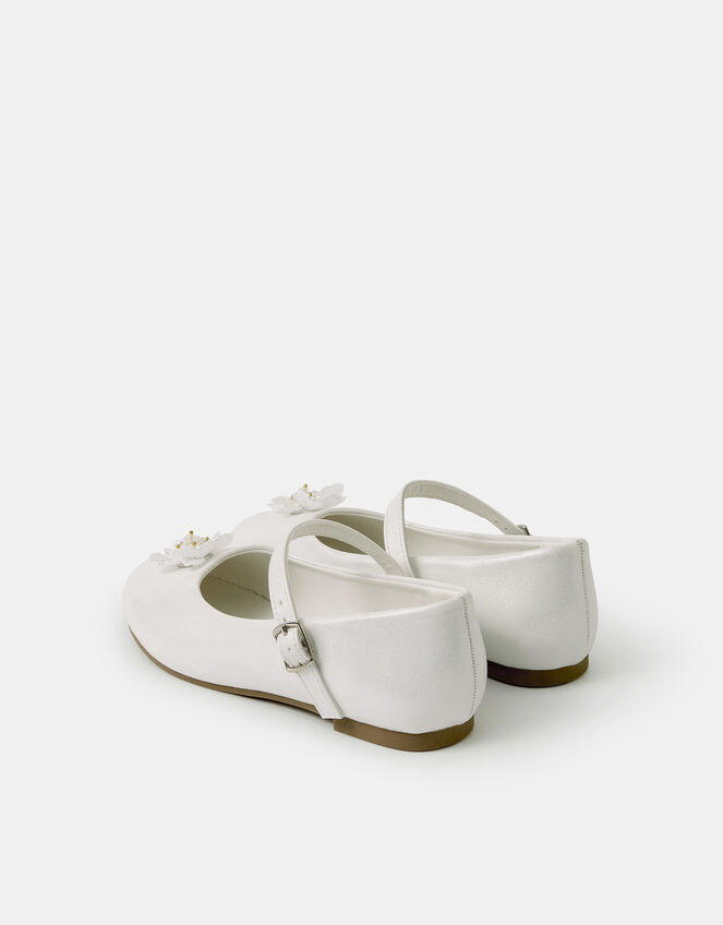 Girls Appliqu&eacute; Flower Mary Jane Ballet Flats, Ivory (IVORY), large