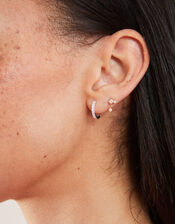 Sterling Silver Pave Mini Huggie Hoops, , large