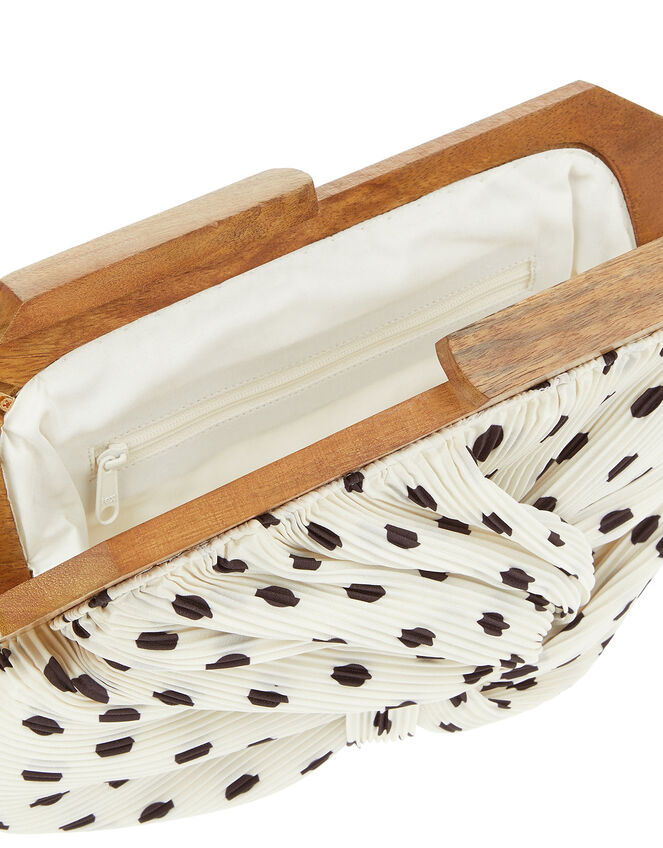 Brooke Pleated Clutch Bag with Wooden Frame, Black (BLACK/WHITE), large