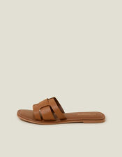 Leather Cut-Out Sliders, Tan (TAN), large
