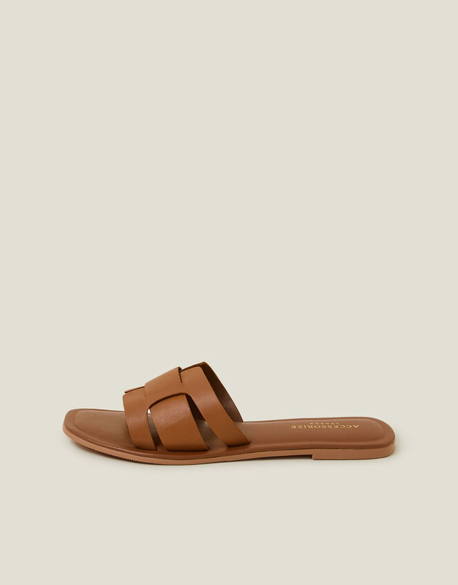 Leather Cut-Out Sliders, Tan (TAN), large