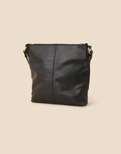 Leather Messenger Bag, Black (BLACK), large