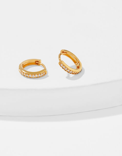 Gold-Plated Pave Huggie Hoops