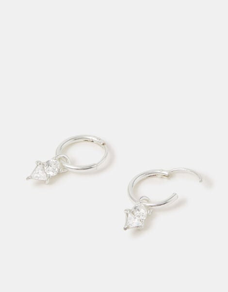 Sterling Silver Diamanté Hoop Earrings, , large