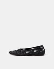 Woven Leather Ballet Flats, Black (BLACK), large